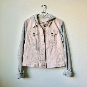 Blush Pink Denim Jacket with Hoodie